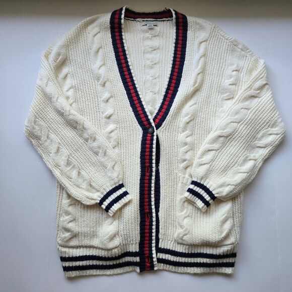 American Eagle Chunky Cable Knit Cardigan Small Preppy V Neck Outerwear - Picture 4 of 4